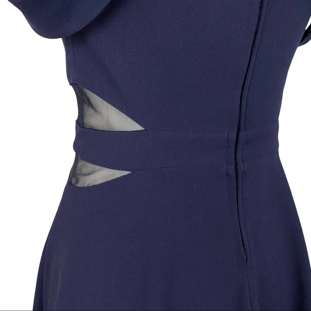 XTRAORDINARY | Navy Blue Cold Shoulder Sheer Cutout Mini Party Cocktail Dress - Picture 12 of 16